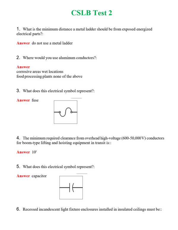 CSLB Test 2 | Actual Questions and Verified Answers ( Included ) 100% Correct
