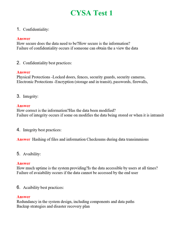 CYSA Test 1 Questions With Complete Grade A+ Answers