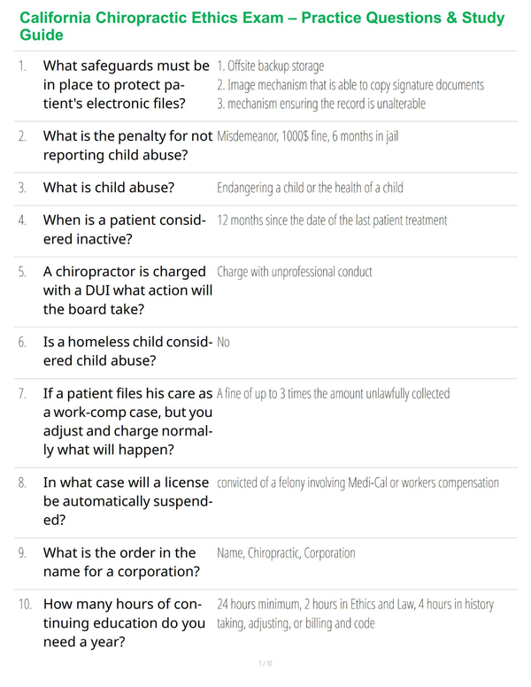California Chiropractic Ethics Exam – Practice Questions & Study Guide