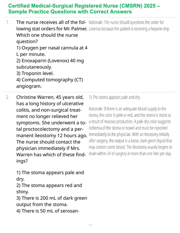 Certified Medical-Surgical Registered Nurse (CMSRN) 2025 – Sample Practice Questions with Correct Answers