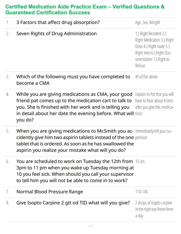Certified Medication Aide Practice Exam – Verified Questions & Guaranteed Certification Success