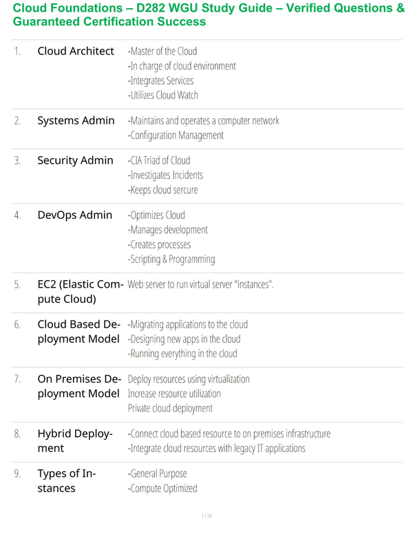 Cloud Foundations – D282 WGU Study Guide – Verified Questions & Guaranteed Certification Success
