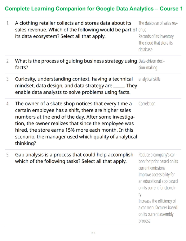 Complete Learning Companion for Google Data Analytics – Course 1