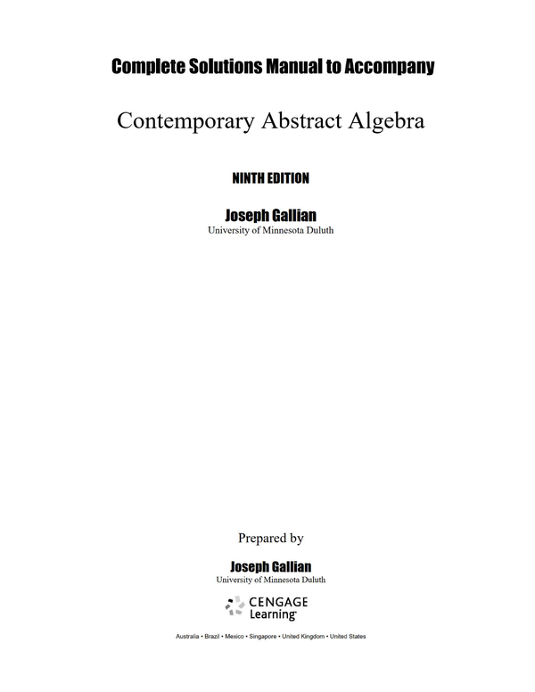 Complete Solutions Manual for Contemporary Abstract Algebra – Joseph Gallian
