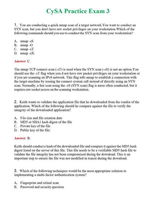 CySA Practice Exam 3 Questions With Complete Grade A+ Answers