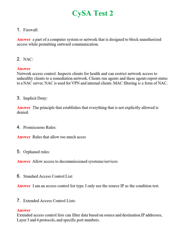 CySA Test 2 Questions With Complete Grade A+ Answers