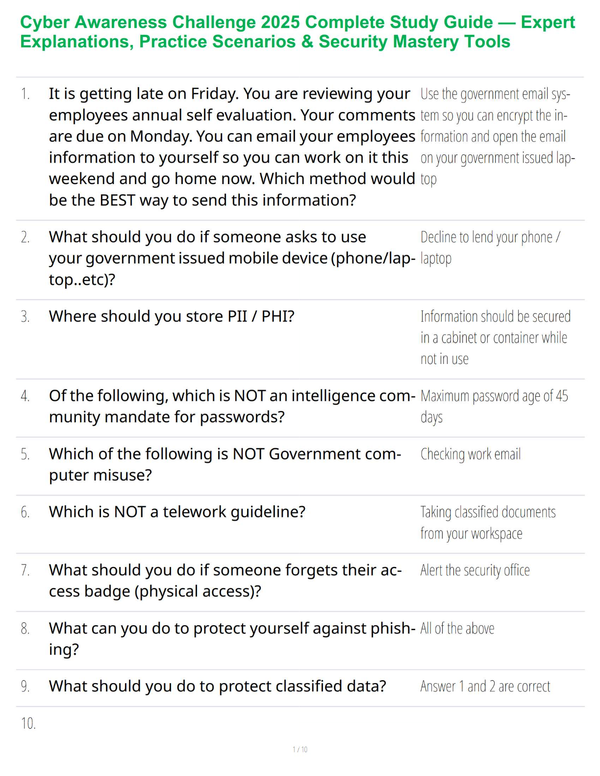 Cyber Awareness Challenge 2025 Complete Study Guide — Expert Explanations, Practice Scenarios & Security Mastery Tools