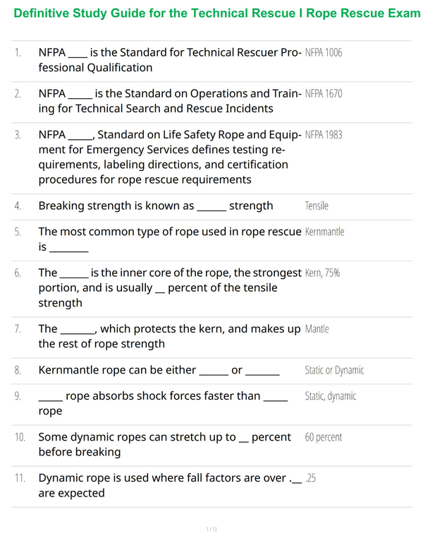 Definitive Study Guide for the Technical Rescue I Rope Rescue Exam