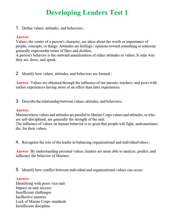 Developing Leaders Test 1 | Actual Questions and Verified Answers ( Included ) 100% Correct
