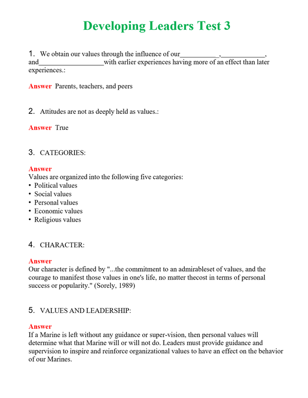 Developing Leaders Test 3 | Actual Questions and Verified Answers ( Included ) 100% Correct