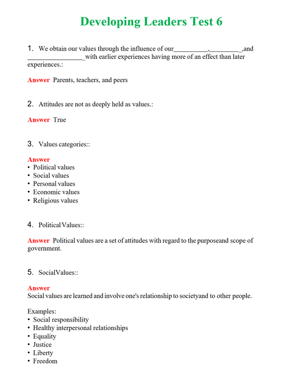 Developing Leaders Test 6 | Actual Questions and Verified Answers ( Included ) 100% Correct