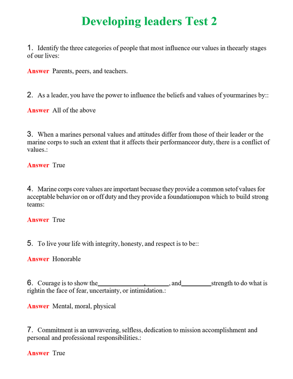 Developing leaders Test 2 | Actual Questions and Verified Answers ( Included ) 100% Correct