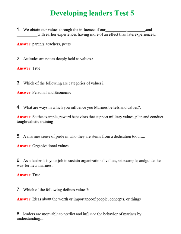 Developing leaders Test 5 | Actual Questions and Verified Answers ( Included ) 100% Correct