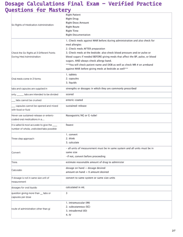 Dosage Calculations Final Exam – Verified Practice Questions for Mastery