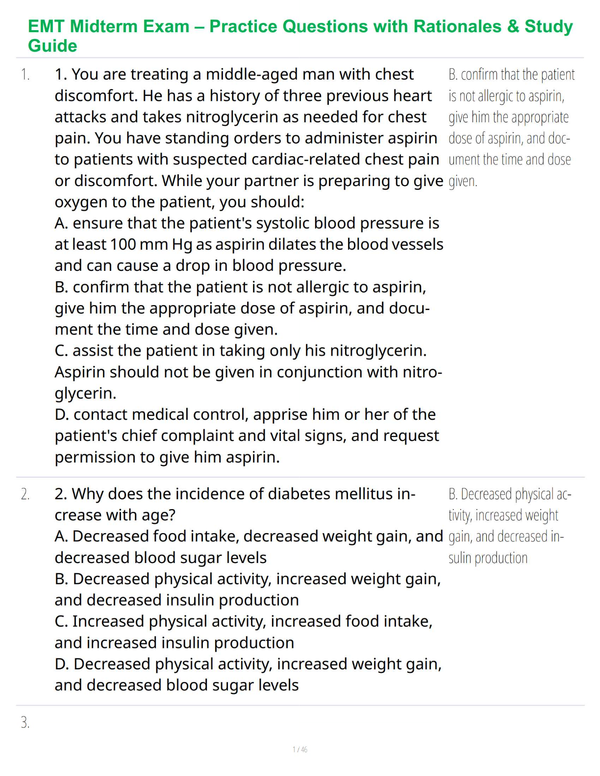 EMT Midterm Exam – Study Guide & Practice Questions