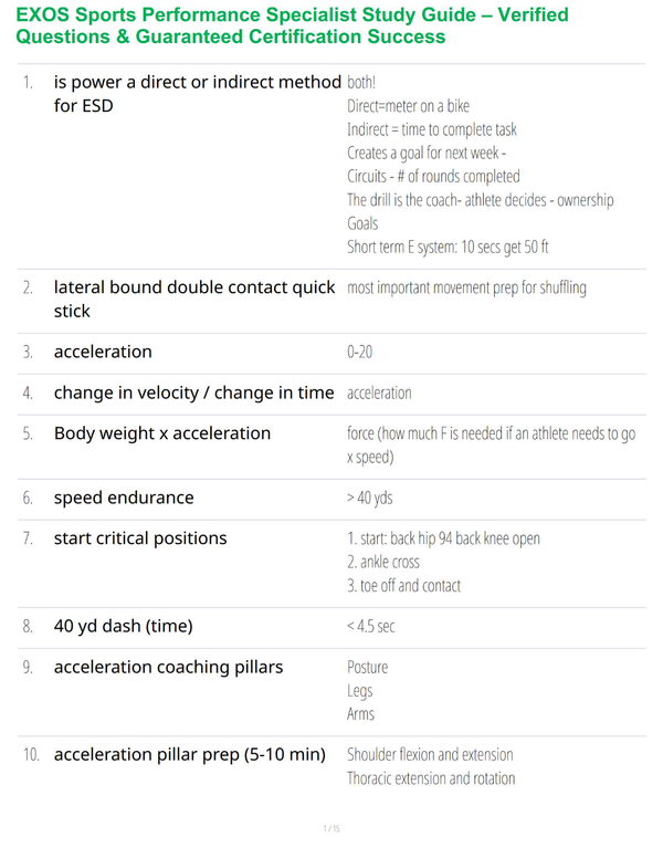 EXOS Sports Performance Specialist Study Guide – Verified Questions & Guaranteed Certification Success