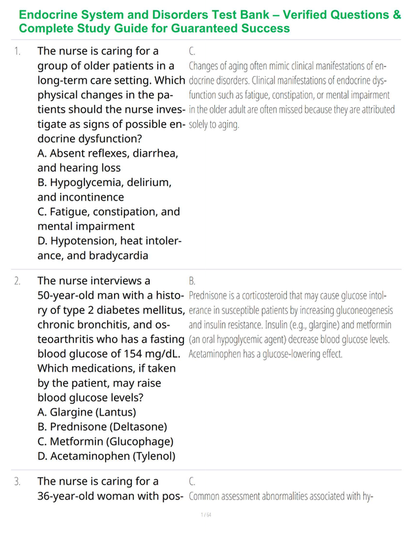Endocrine System and Disorders Test Bank – Verified Questions & Complete Study Guide for Guaranteed Success