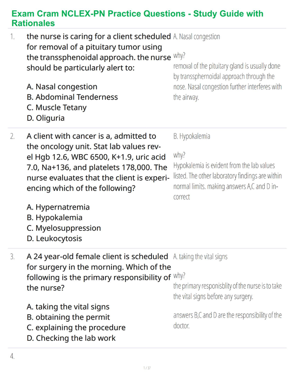 Exam Cram NCLEX-PN Practice Questions - Study Guide with Rationales