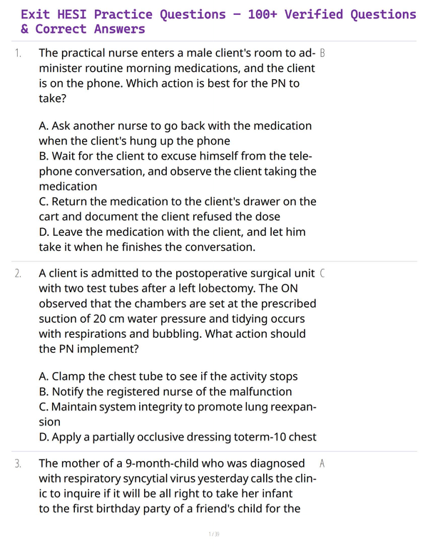 Exit HESI Practice Questions – 100+ Verified Questions & Correct Answers