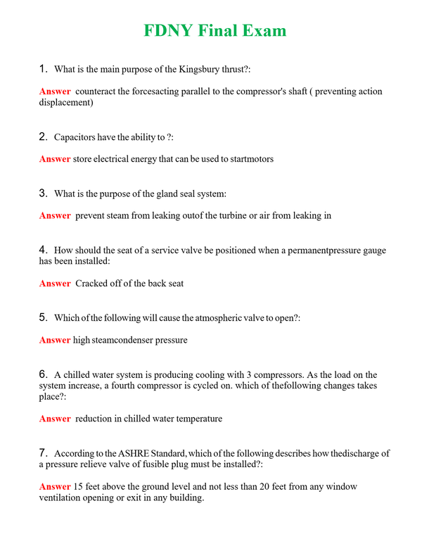 FDNY Final Exam | Actual Questions and Verified Answers ( Included ) 100% Correct