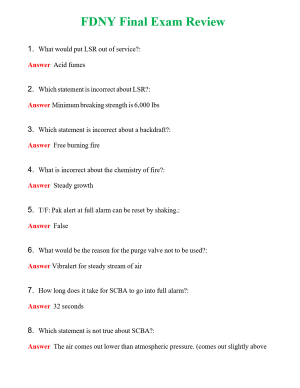 FDNY Final Exam Review | Actual Questions and Verified Answers ( Included ) 100% Correct