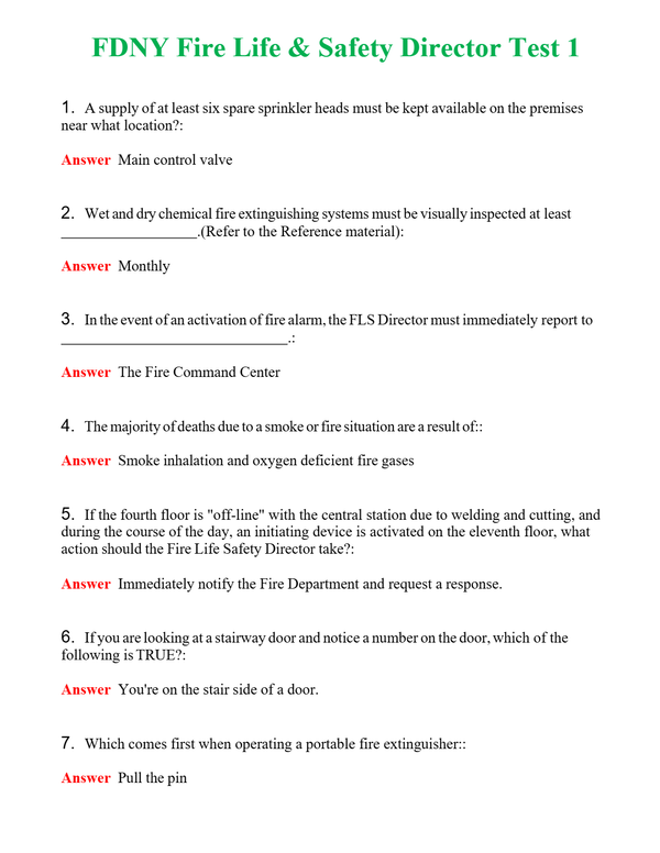 FDNY Fire Life & Safety Director Test 1 | Actual Questions and Verified Answers ( Included ) 100% Correct