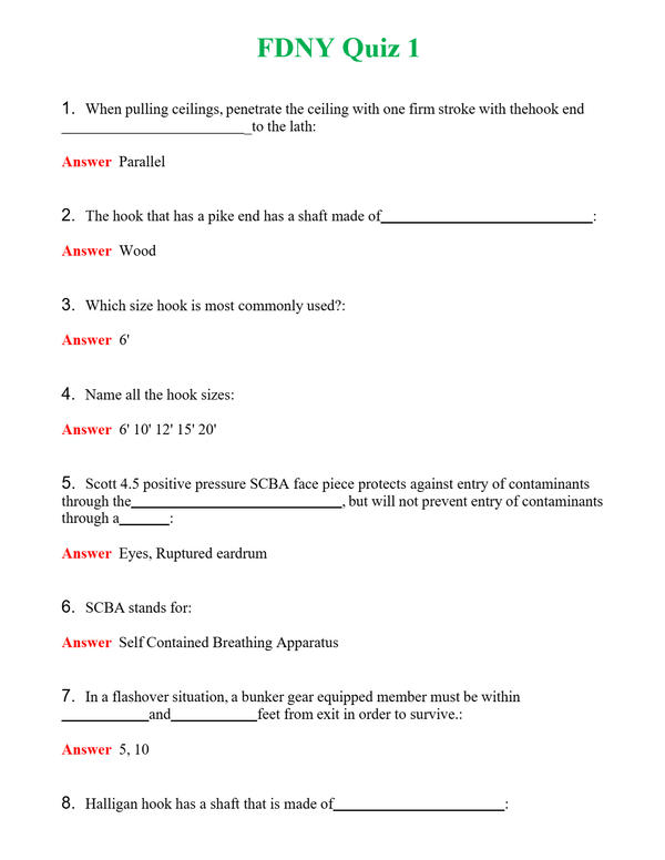 FDNY Quiz 1 | Actual Questions and Verified Answers ( Included ) 100% Correct