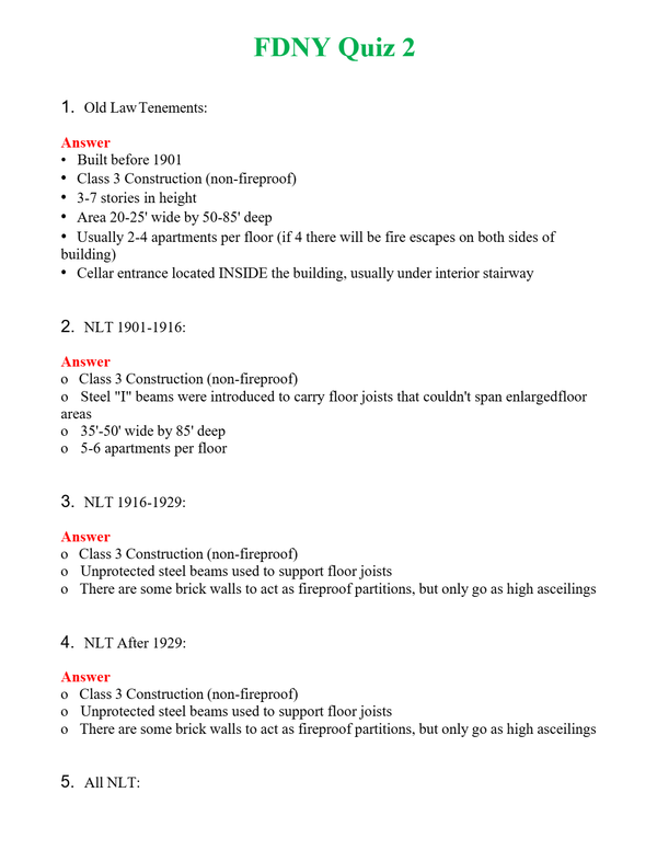FDNY Quiz 2 | Actual Questions and Verified Answers ( Included ) 100% Correct