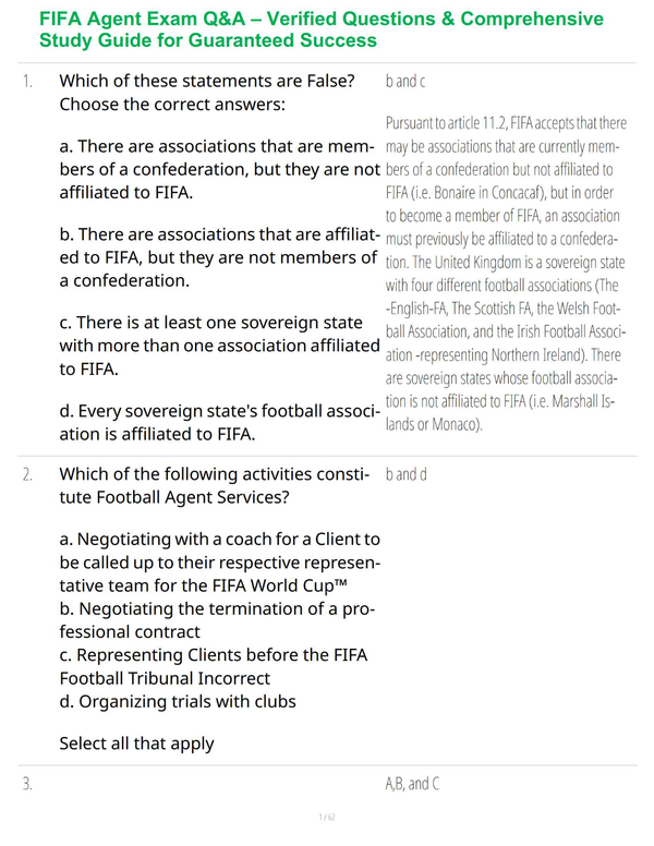 FIFA Agent Exam Q&A – Verified Questions & Comprehensive Study Guide for Guaranteed Success