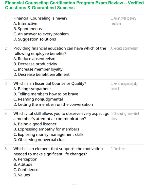 Financial Counseling Certification Program Exam Review – Verified Questions & Guaranteed Success
