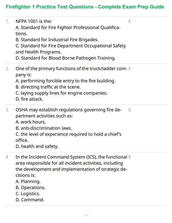 Firefighter 1 Practice Test Questions - Complete Exam Prep Guide