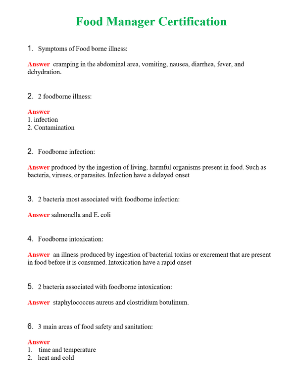 Food Manager Certification | Actual Questions and Verified Answers ( Included ) 100% Correct