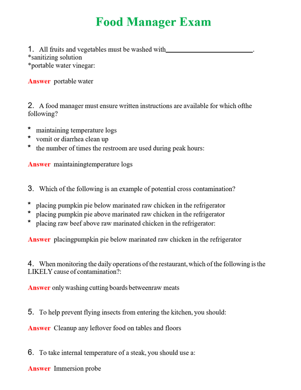 Food Manager Exam | Actual Questions and Verified Answers ( Included ) 100% Correct