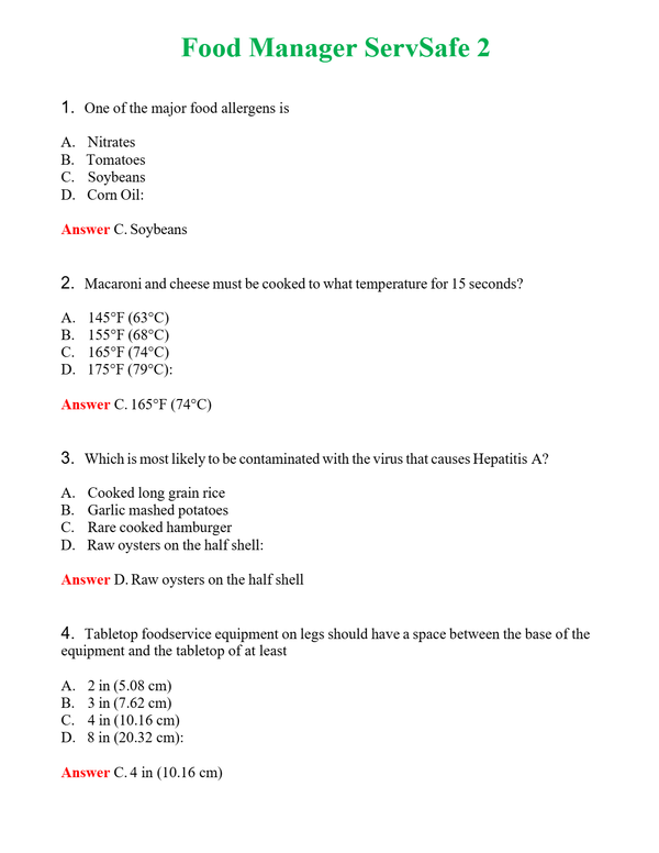 Food Manager ServSafe 2 | Actual Questions and Verified Answers ( Included ) 100% Correct