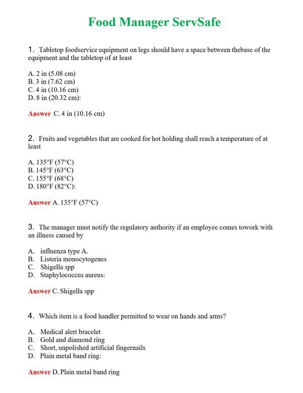 Food Manager ServSafe | Actual Questions and Verified Answers ( Included ) 100% Correct