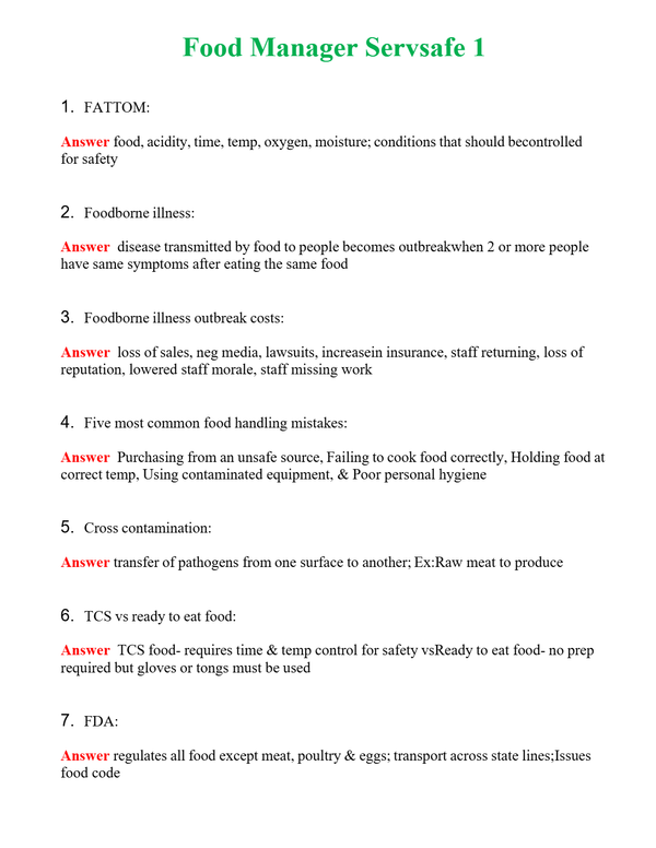 Food Manager Servsafe 1 | Actual Questions and Verified Answers ( Included ) 100% Correct