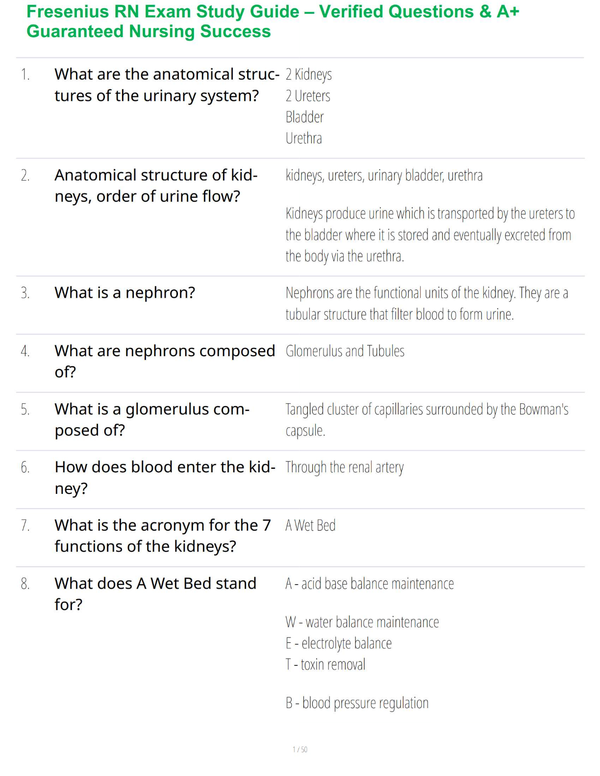 Fresenius RN Exam Study Guide – Verified Questions & A+ Guaranteed Nursing Success