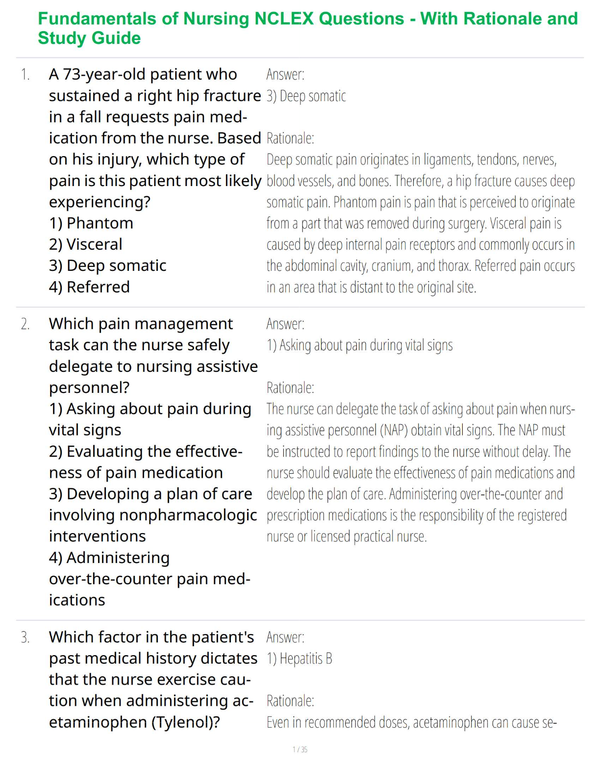 Fundamentals of Nursing NCLEX Questions - With Rationale and Study Guide