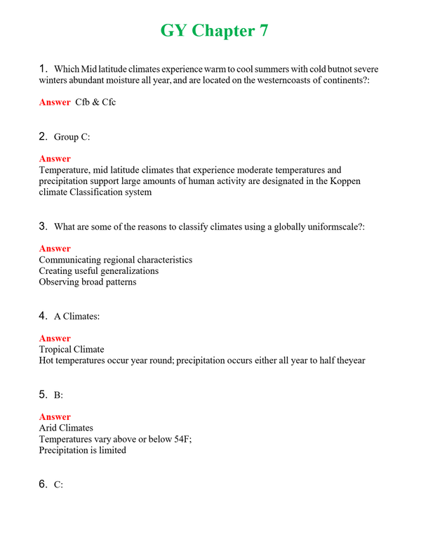 GY Chapter 7 | Actual Questions and Verified Answers ( Included ) 100% Correct