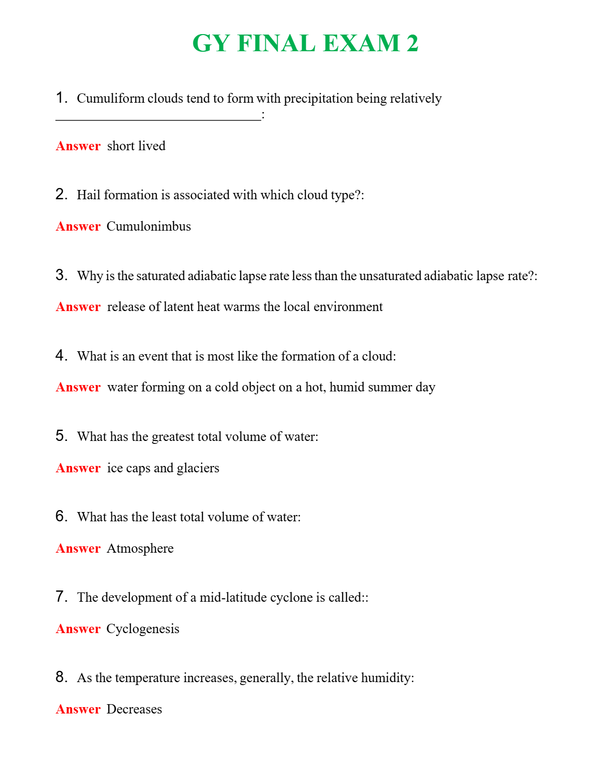 GY FINAL EXAM 2 | Actual Questions and Verified Answers ( Included ) 100% Correct