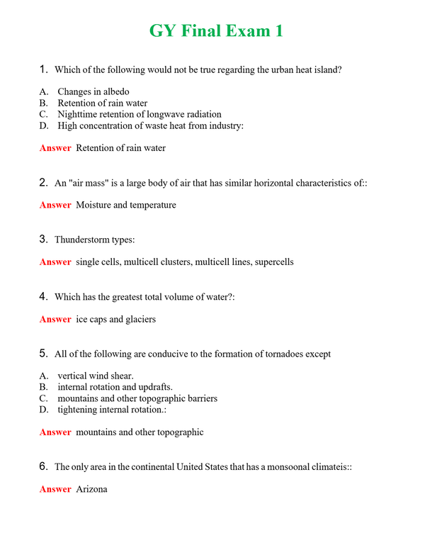 GY Final Exam 1 | Actual Questions and Verified Answers ( Included ) 100% Correct