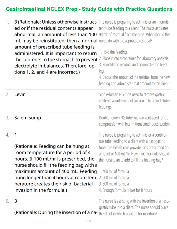 Gastrointestinal NCLEX Prep - Study Guide with Practice Questions