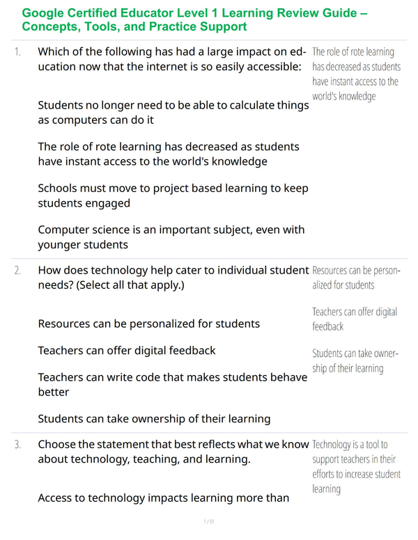 Google Certified Educator Level 1 Learning Review Guide – Concepts, Tools, and Practice Support