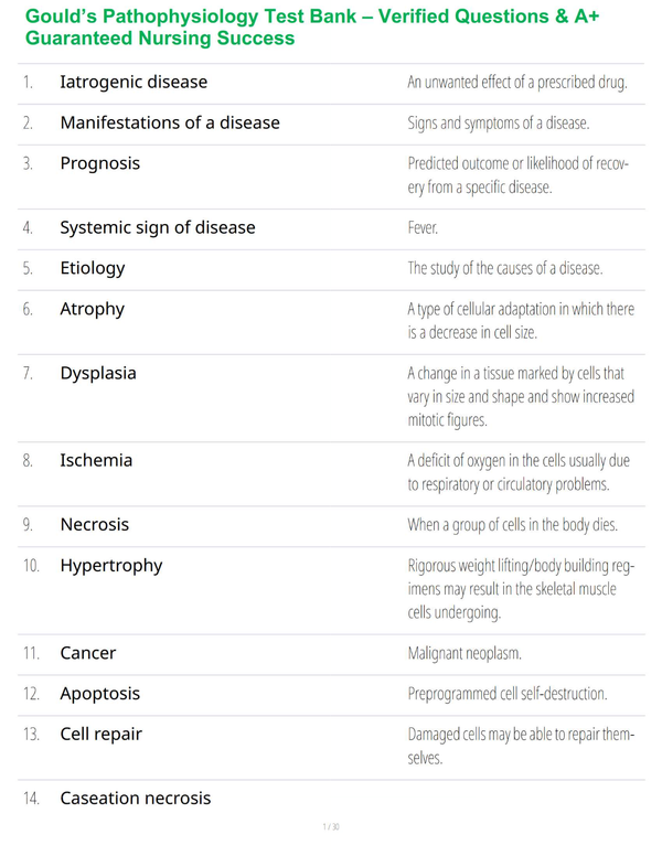 Gould’s Pathophysiology Test Bank – Verified Questions & A+ Guaranteed Nursing Success