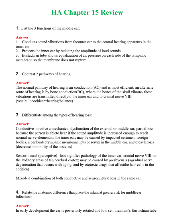 HA Chapter 15 Review Questions With Complete Grade A+ Answers