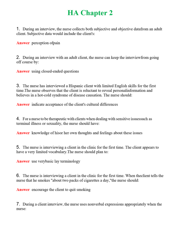 HA Chapter 2 Questions With Complete Grade A+ Answers