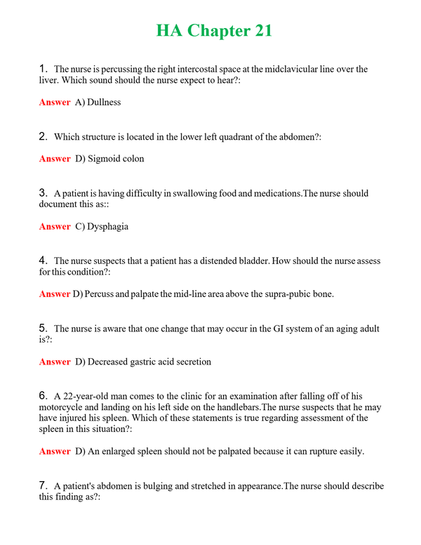 HA Chapter 21 Questions With Complete Grade A+ Answers