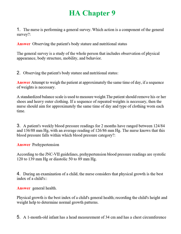 HA Chapter 9 Questions With Complete Grade A+ Answers