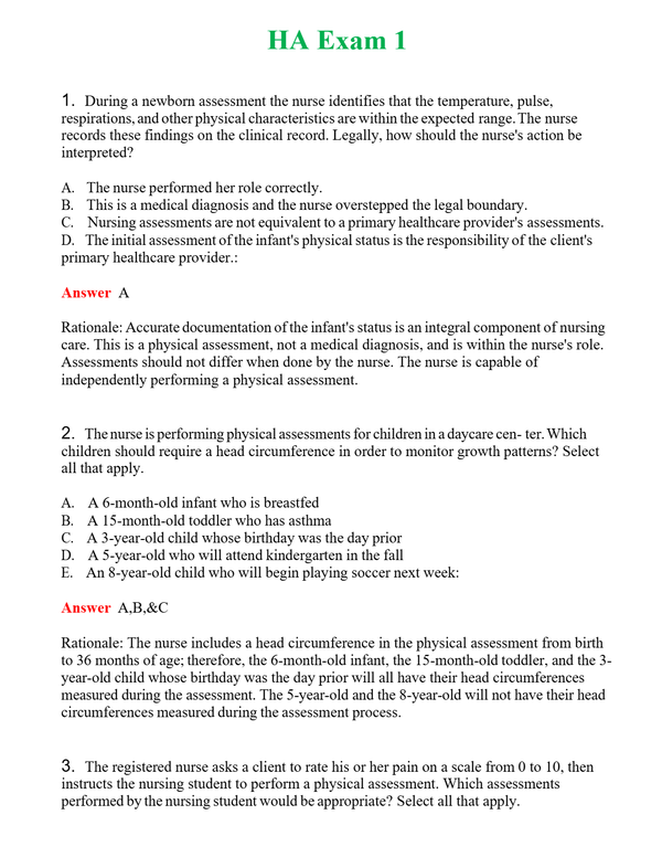 HA Exam 1 Questions With Complete Grade A+ Answers