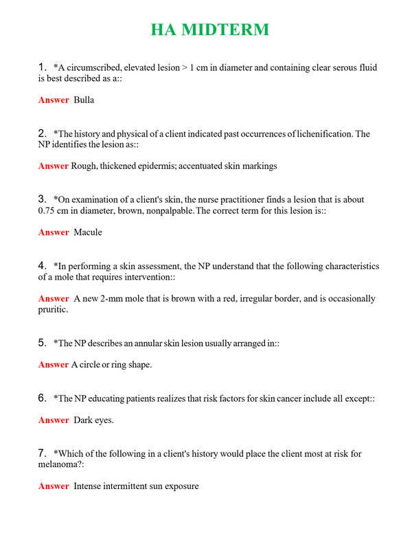 HA MIDTERM Questions With Complete Grade A+ Answers